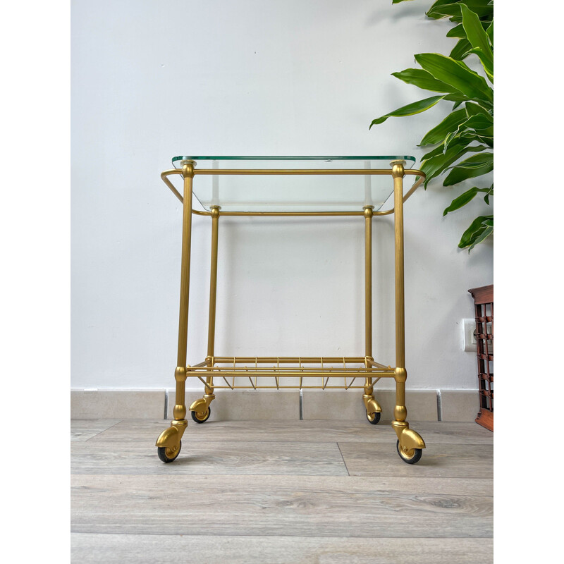 Vintage brass and glass vinyl serving table