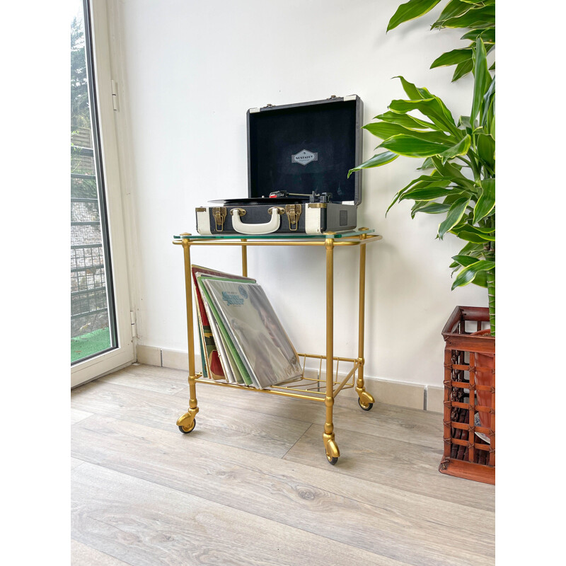 Vintage brass and glass vinyl serving table