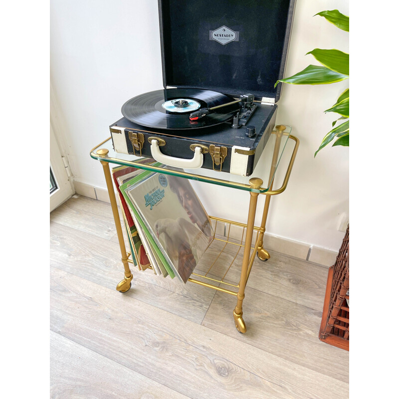 Vintage brass and glass vinyl serving table