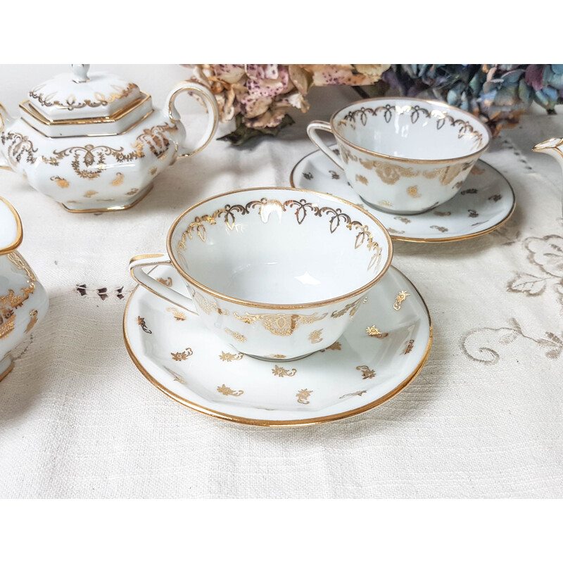 Vintage porcelain tea set "tête à tête", France 1960