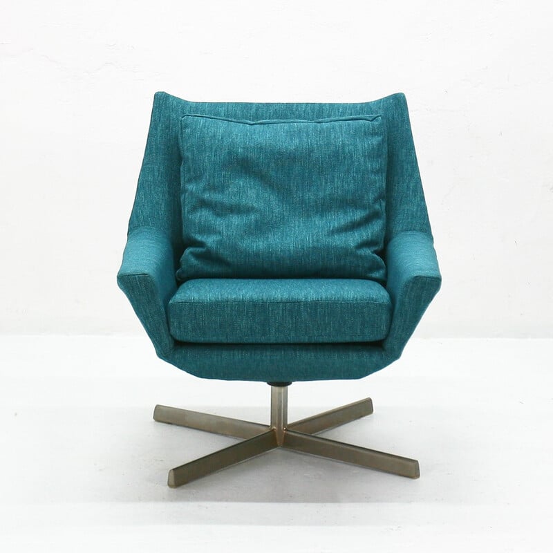 Fauteuil pivotant en métal et tissu bleu, Bert LIEBER - 1961