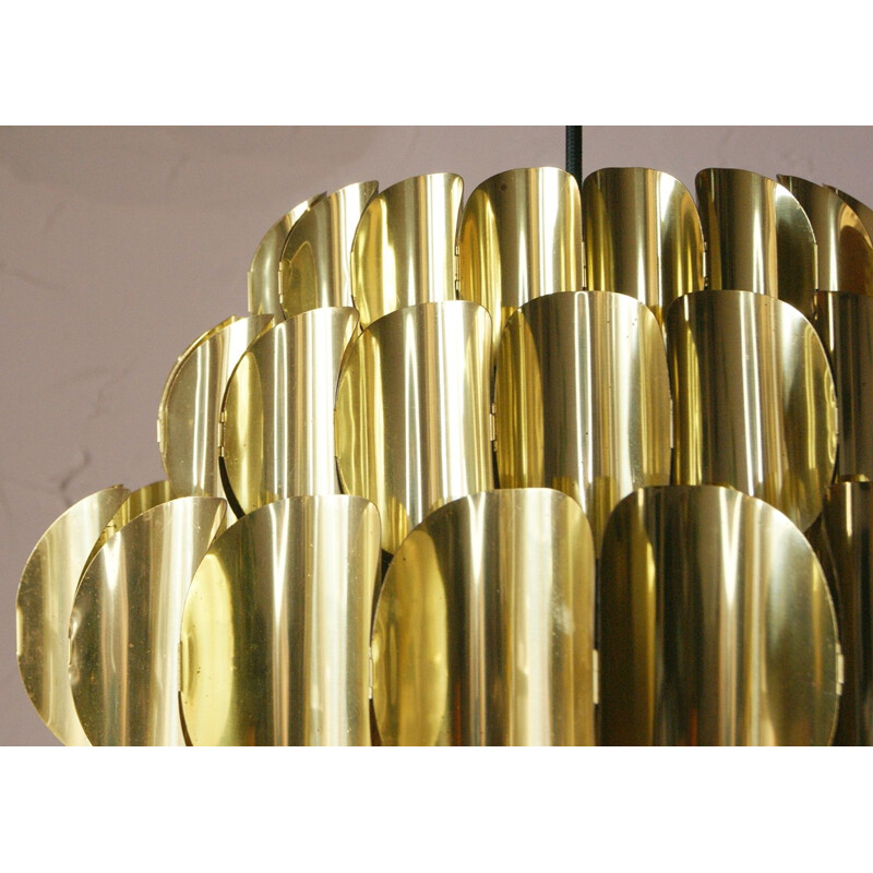 Vintage brass pendant lamp by H. Zender for Temde, 1970s
