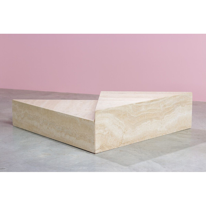 Pair of vintgae Up&Up architectural triangular travertine coffee tables
