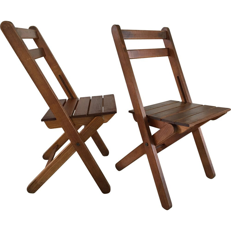 Paire de chaises pliantes vintage en bois