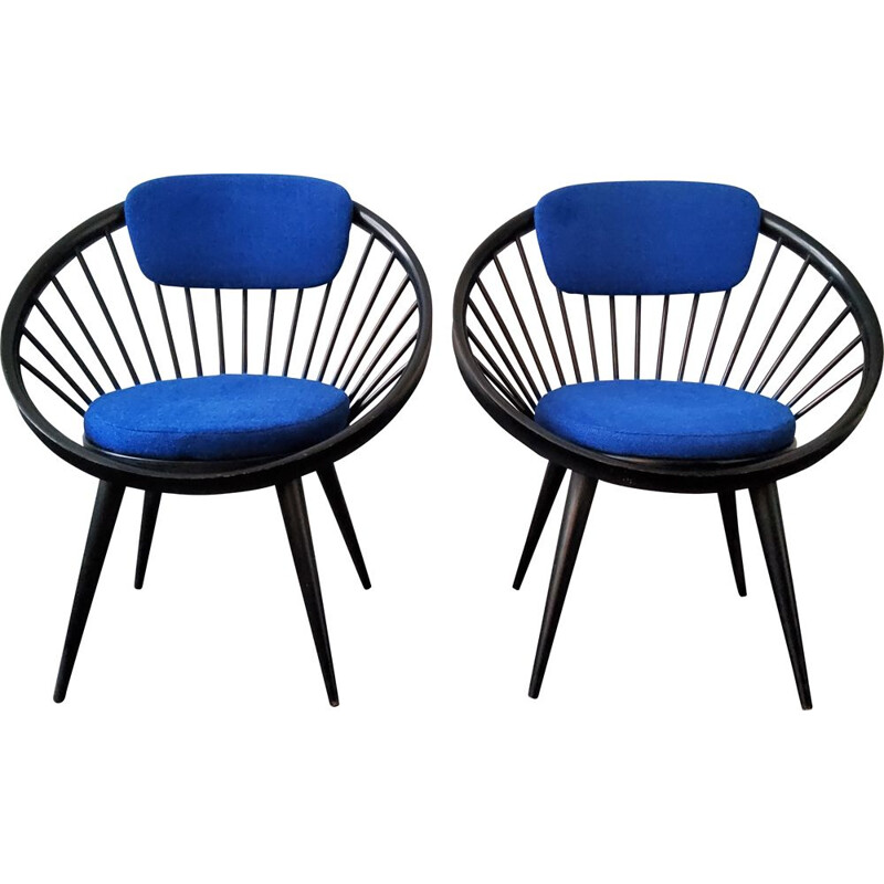 Pair of vintage circle armchairs by Yngve Ekström, 1960s