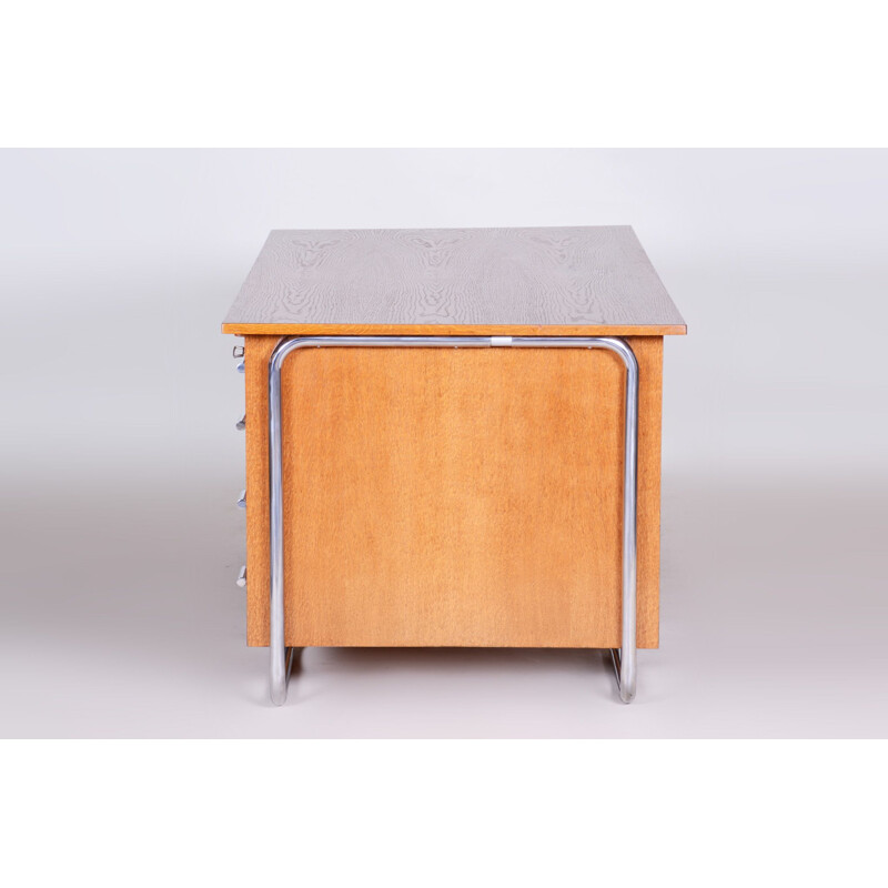 Vintage oakwood and steel desk by Vichr a Spol, 1930s