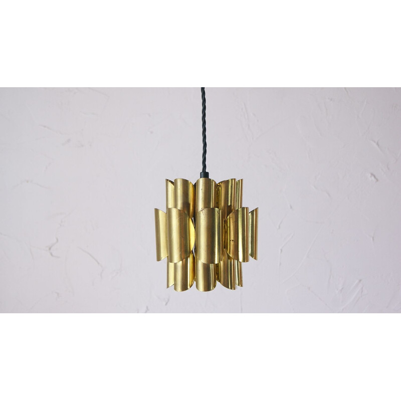 Pair of vintage brass pendant lamps by Werner Schou for Coronell Elektro, 1960s