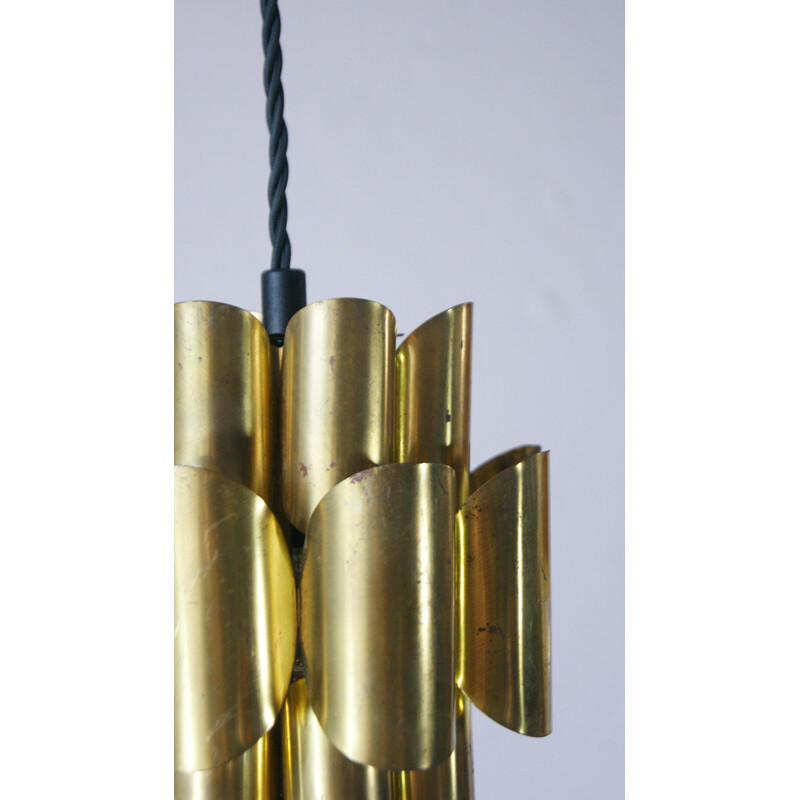 Pair of vintage brass pendant lamps by Werner Schou for Coronell Elektro, 1960s