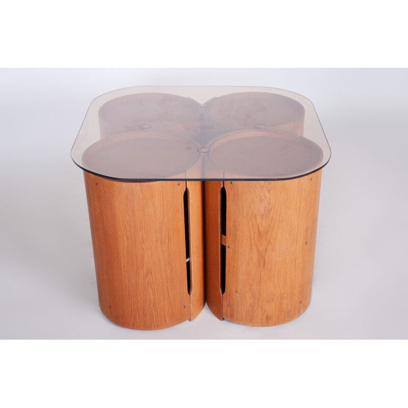 Set of vintage oakwood side tables, Czechia 1960s