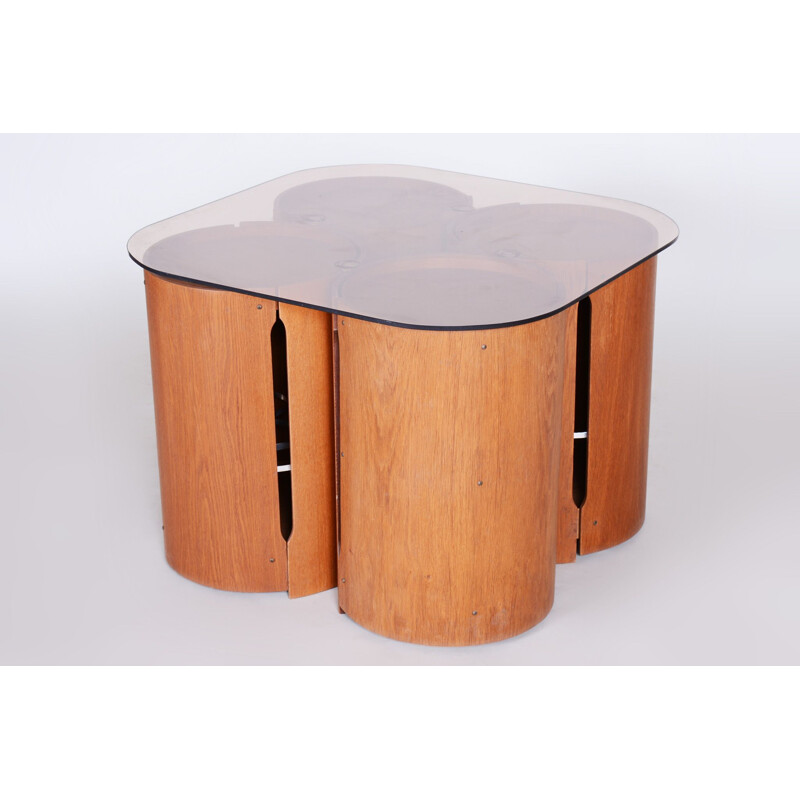 Set of vintage oakwood side tables, Czechia 1960s