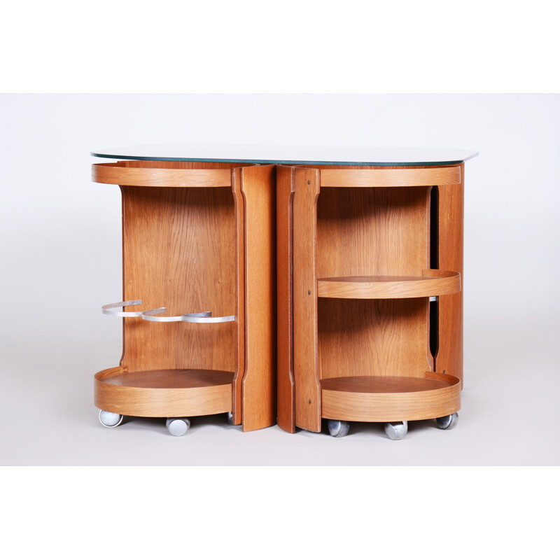 Set of vintage oakwood side tables, Czechia 1960s