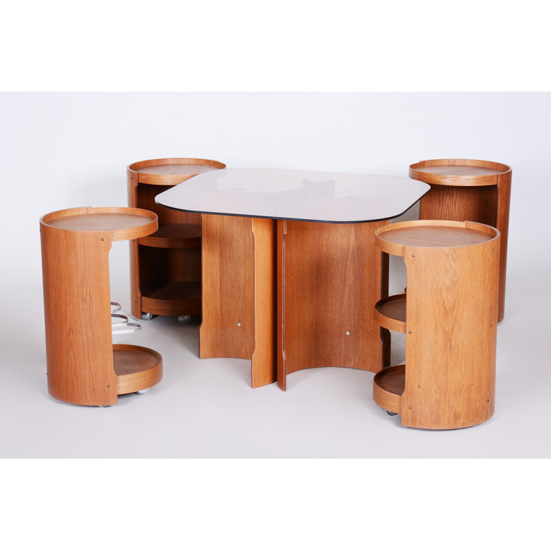 Set of vintage oakwood side tables, Czechia 1960s