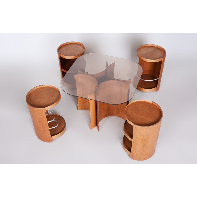 Set of vintage oakwood side tables, Czechia 1960s