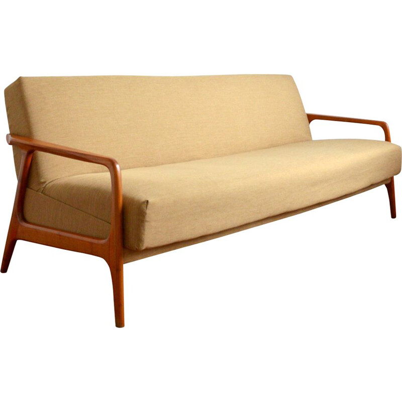 Scandinavian vintage sofa in golden brown fabric, 1960