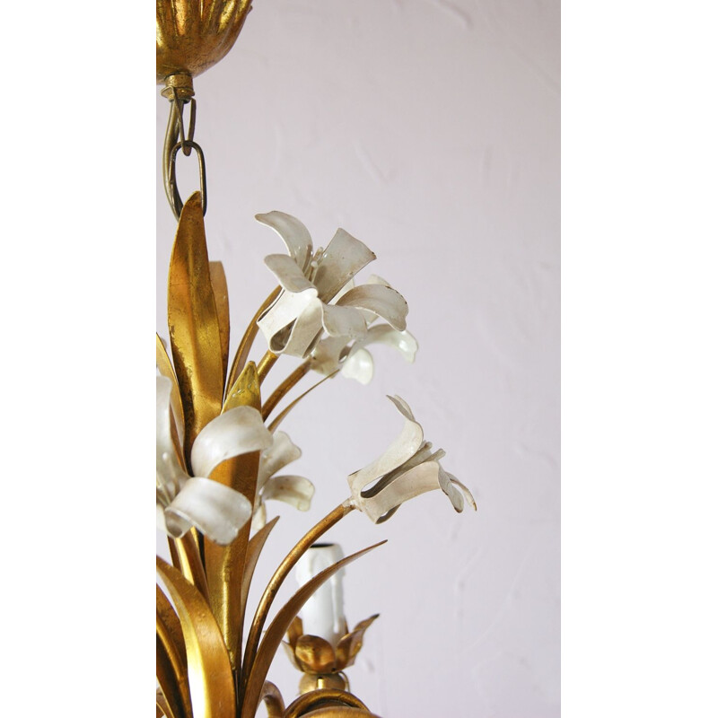 Lustre à bouquet de fleurs vintage en métal