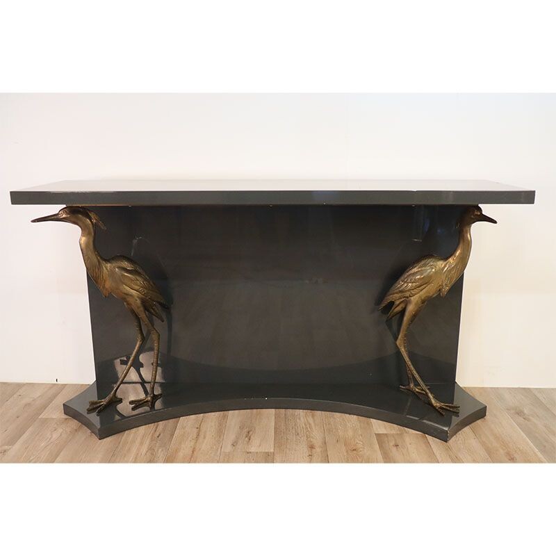 Vintage console in lacquered wood and brass herons, 1970