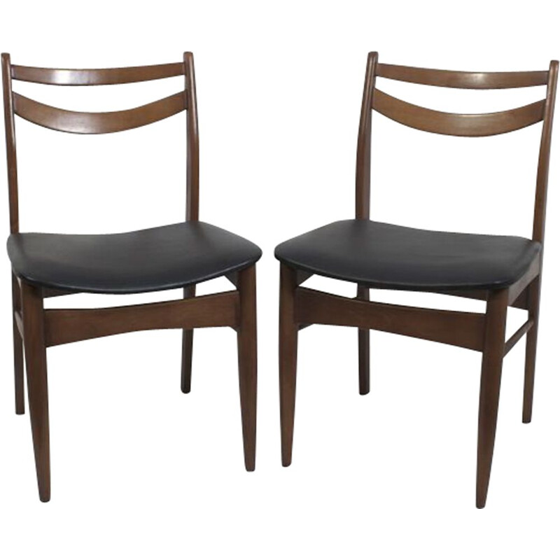 Pair of Scandinavian vintage teak and leatherette chairs, 1960
