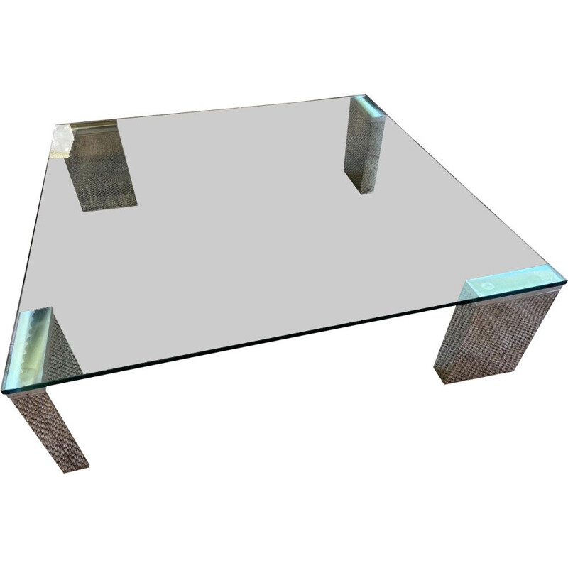 Vintage French coffee table in glass and stainless steel, 2000