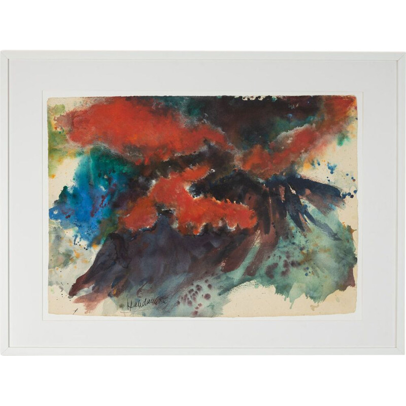 Watercolor on vintage paper "Volcanic" by Walter Habdanik, 1986