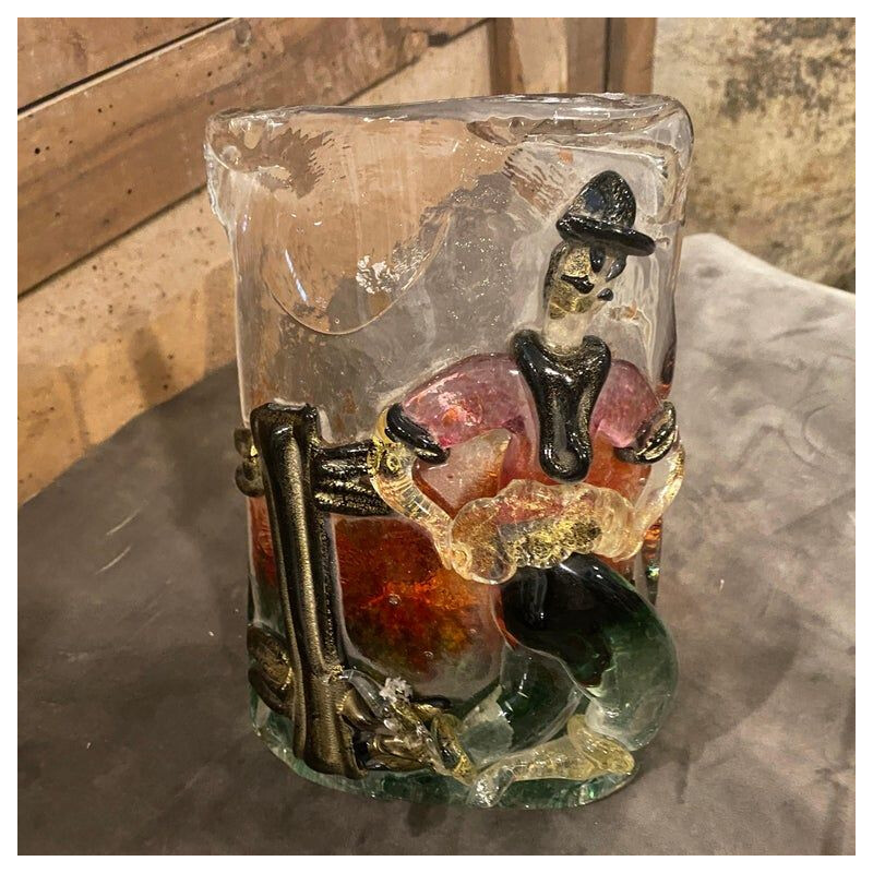 Paire d'appliques vintage en laiton et verre de Murano par Alfredo Barbini, 1960