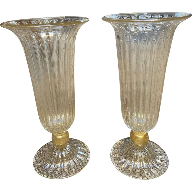 Pair of vintage Murano glass vases by Toso, 1980