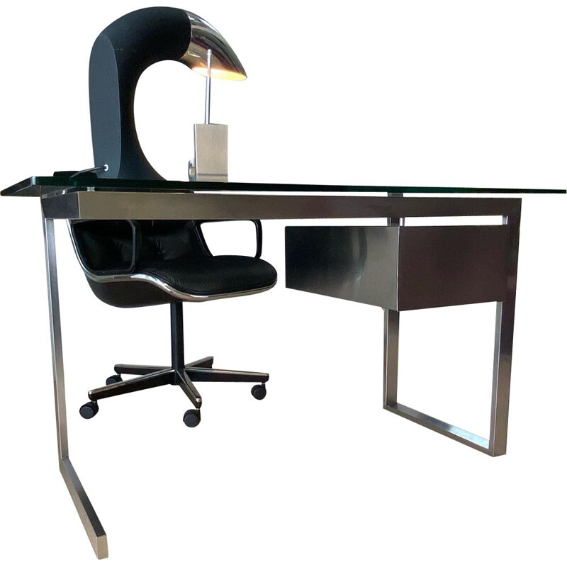 Vintage modernist desk by Paul Legeard for Dom, France 1970