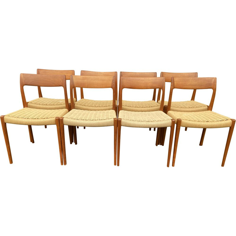 Ensemble de 8 chaises vintage modèle 75 en teck de Niels Otto Moller pour Jl Mollers, Danemark 1960 