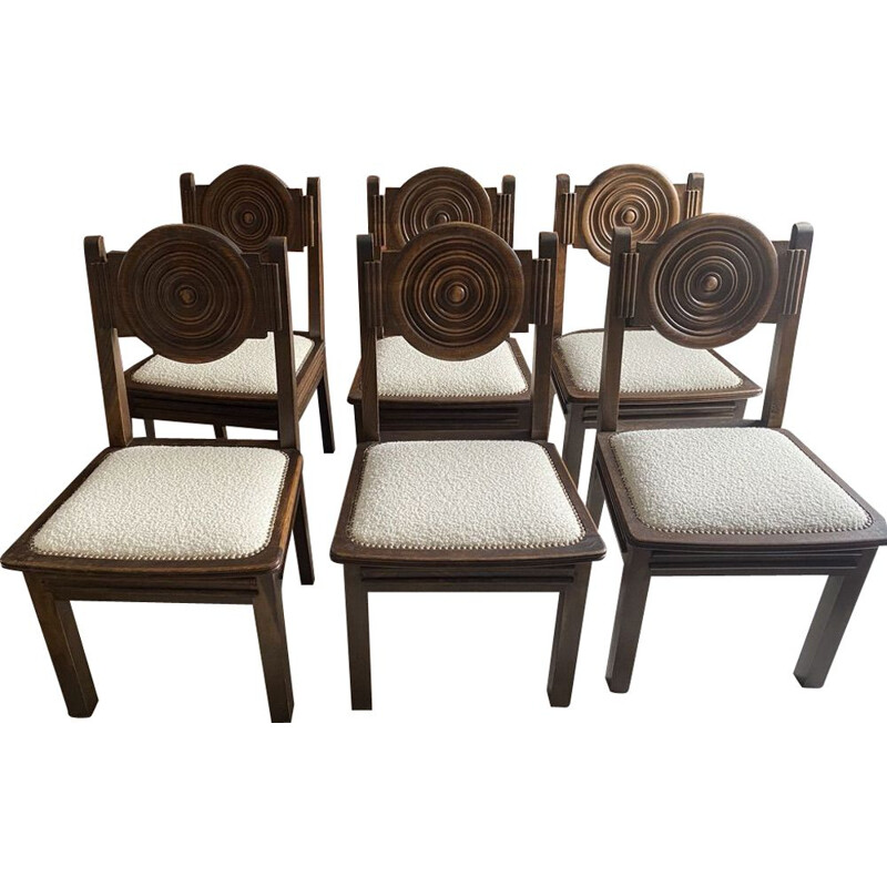 Set van 6 vintage art deco eiken en houten stoelen van Etienne Kohlmann, 1930