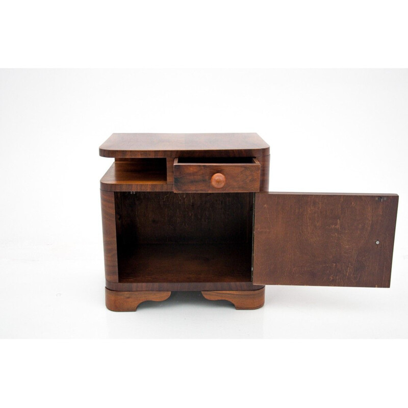 Pair of vintage Art Deco walnut night stands, Poland