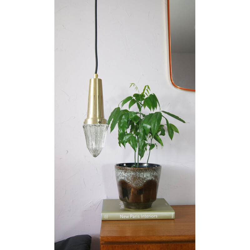 Lampada a sospensione Icicle vintage in vetro alluminio e ottone di Vitrika, 1960