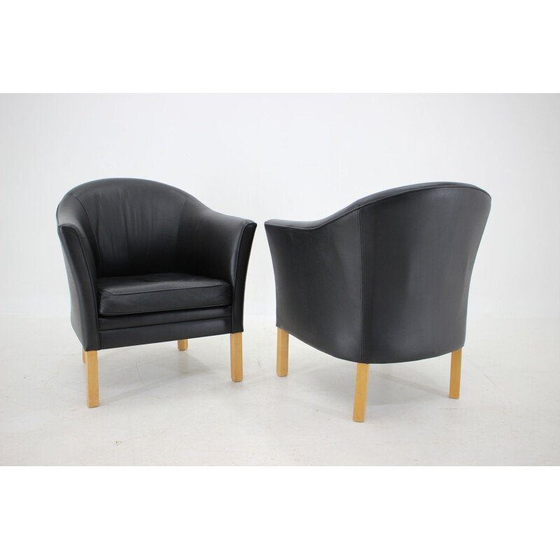 Pareja de sillones de cuero vintage Queen Chair MH80 de Mogens Hansen, Dinamarca 1970