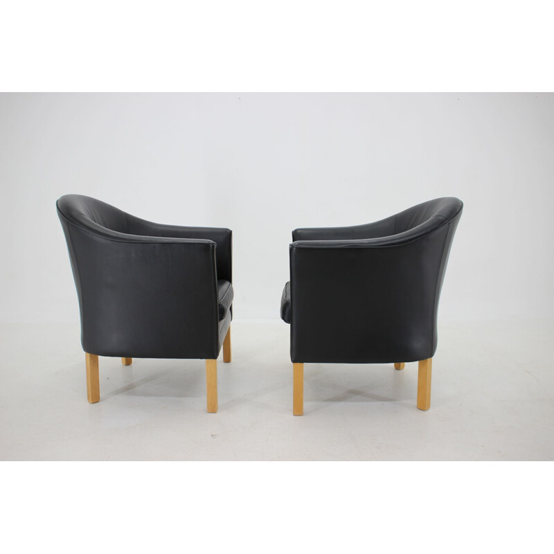 Pair of vintage Queen Chair MH80 leather armchairs by Mogens Hansen, Denmark 1970