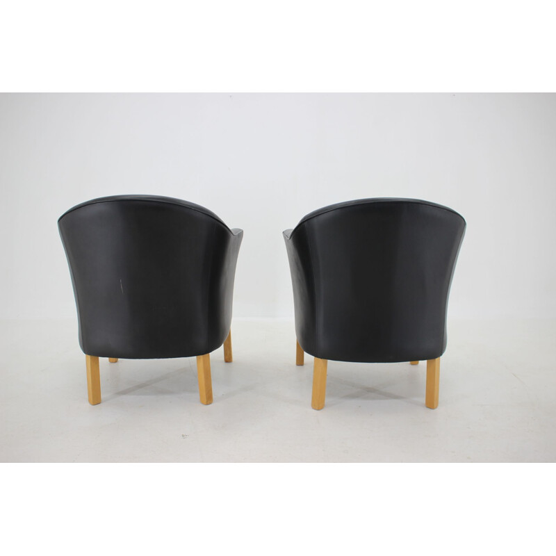 Pair of vintage Queen Chair MH80 leather armchairs by Mogens Hansen, Denmark 1970