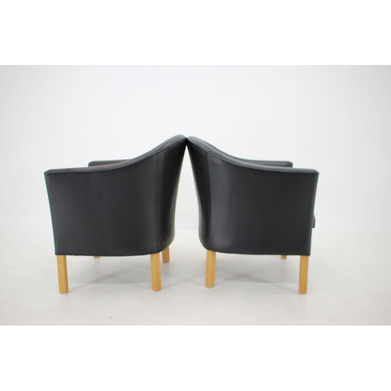 Paar Vintage Queen Chair MH80 Ledersessel von Mogens Hansen, Dänemark 1970