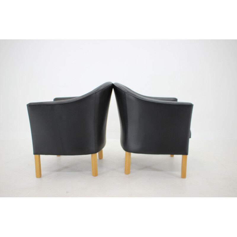 Pair of vintage Queen Chair MH80 leather armchairs by Mogens Hansen, Denmark 1970