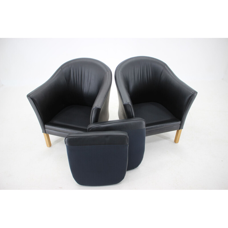 Pair of vintage Queen Chair MH80 leather armchairs by Mogens Hansen, Denmark 1970