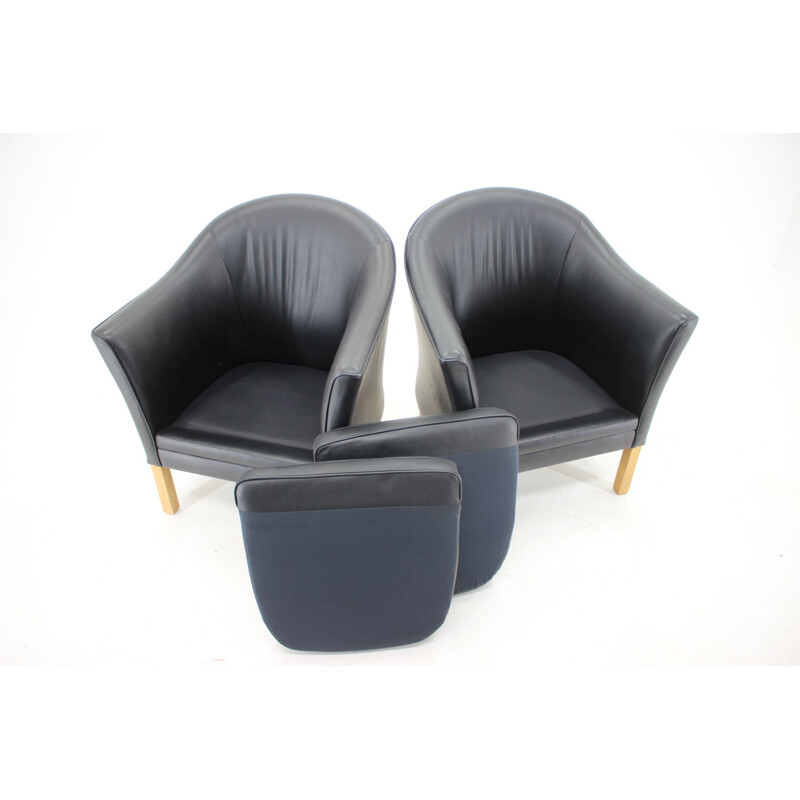 Pair of vintage Queen Chair MH80 leather armchairs by Mogens Hansen, Denmark 1970