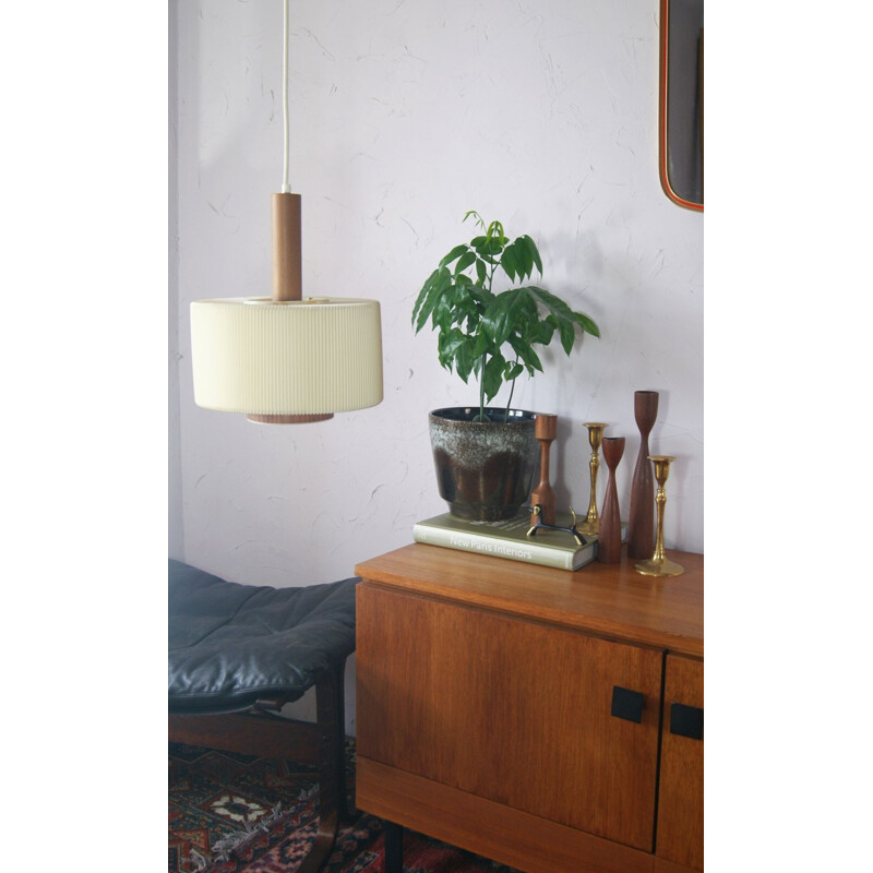 Vintage teak wood pendant lamp, 1950s