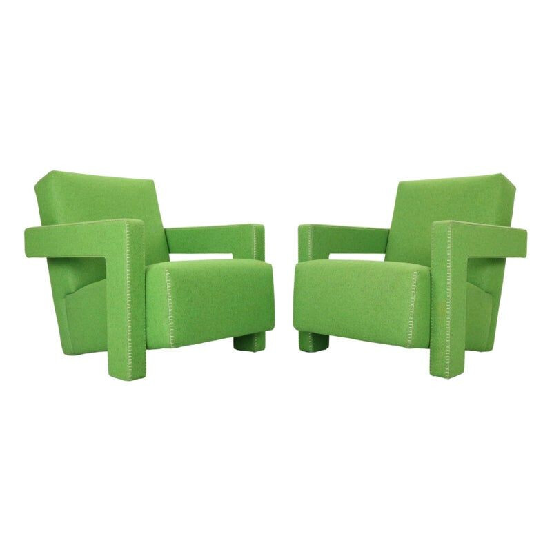 Pair of vintage green armchairs by Gerrit Rietveld for Cassina, 1988