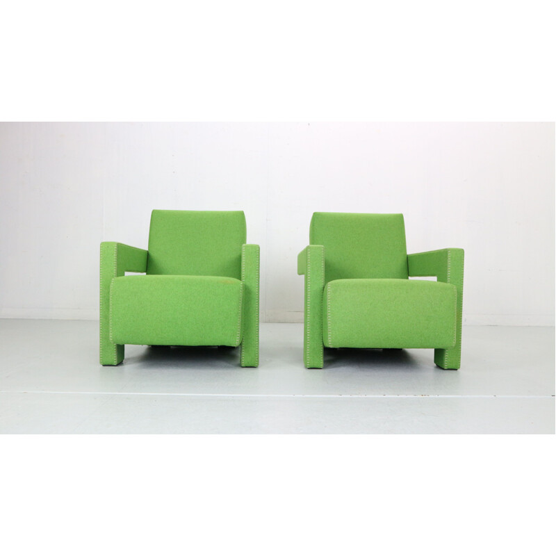 Pair of vintage green armchairs by Gerrit Rietveld for Cassina, 1988