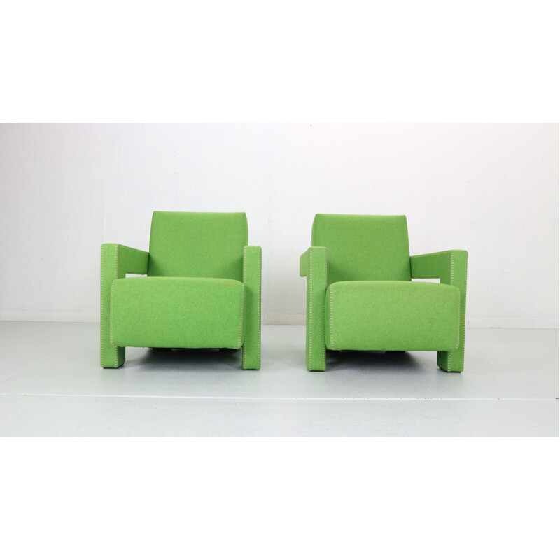 Paire de fauteuils verts vintage par Gerrit Rietveld pour Cassina, 1988