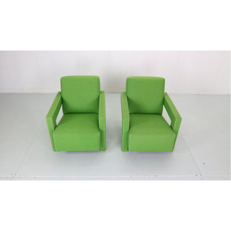 Pair of vintage green armchairs by Gerrit Rietveld for Cassina, 1988