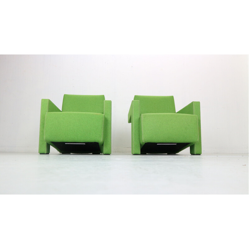 Pair of vintage green armchairs by Gerrit Rietveld for Cassina, 1988