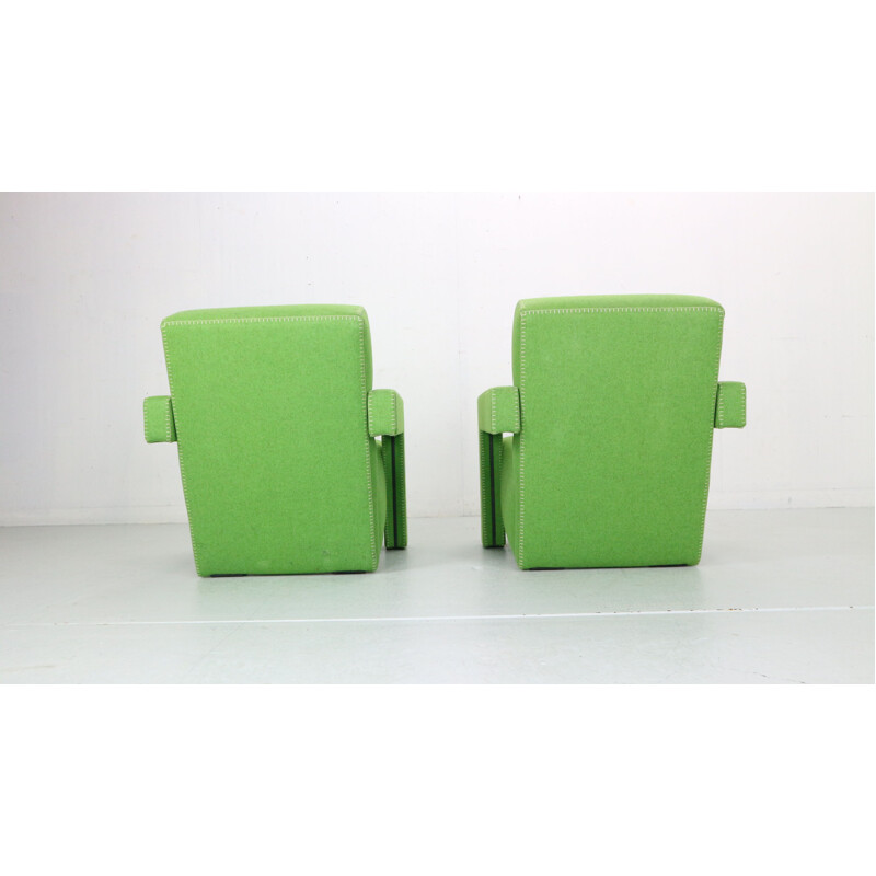 Pair of vintage green armchairs by Gerrit Rietveld for Cassina, 1988