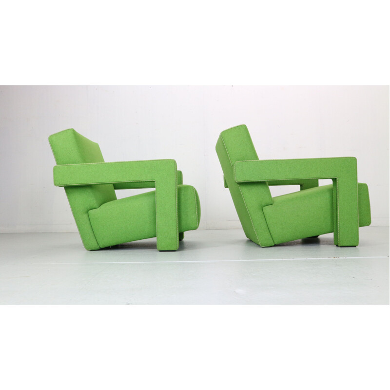 Pair of vintage green armchairs by Gerrit Rietveld for Cassina, 1988