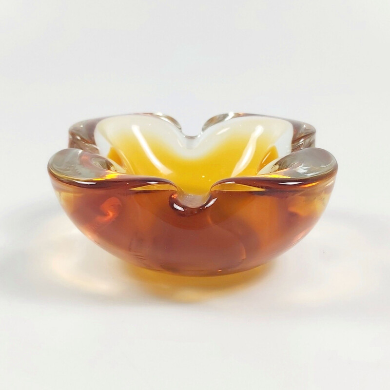 Mid-century yellow and clear Murano glass ashtray, Italy 1960s