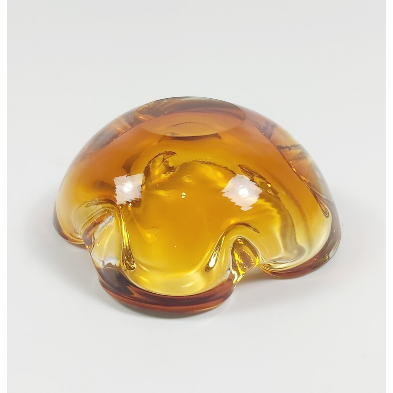 Mid-century yellow and clear Murano glass ashtray, Italy 1960s