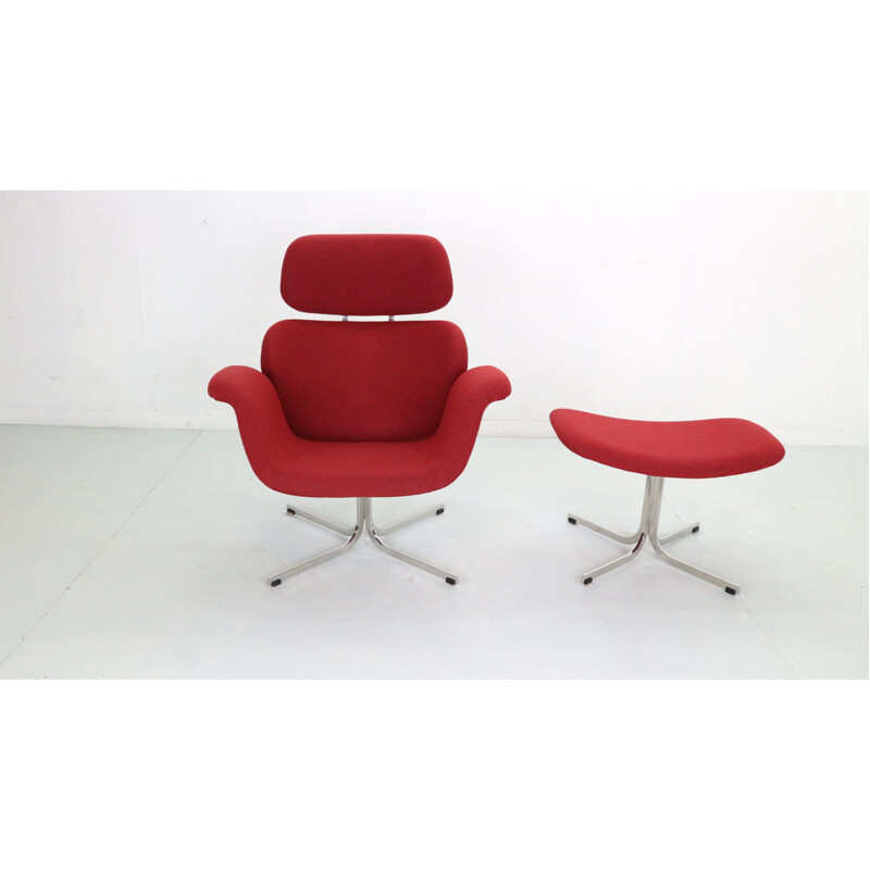 Vintage red armchair and ottoman by Pierre Paulin, Netherlands 1959s