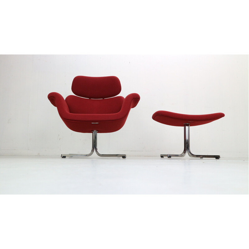 Vintage red armchair and ottoman by Pierre Paulin, Netherlands 1959s