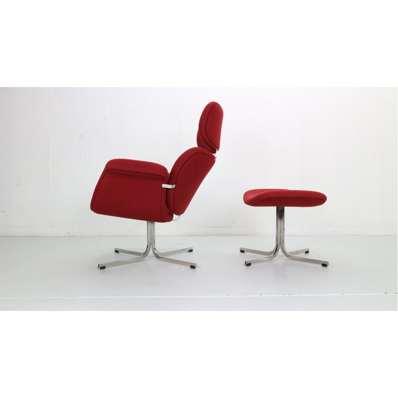 Vintage red armchair and ottoman by Pierre Paulin, Netherlands 1959s